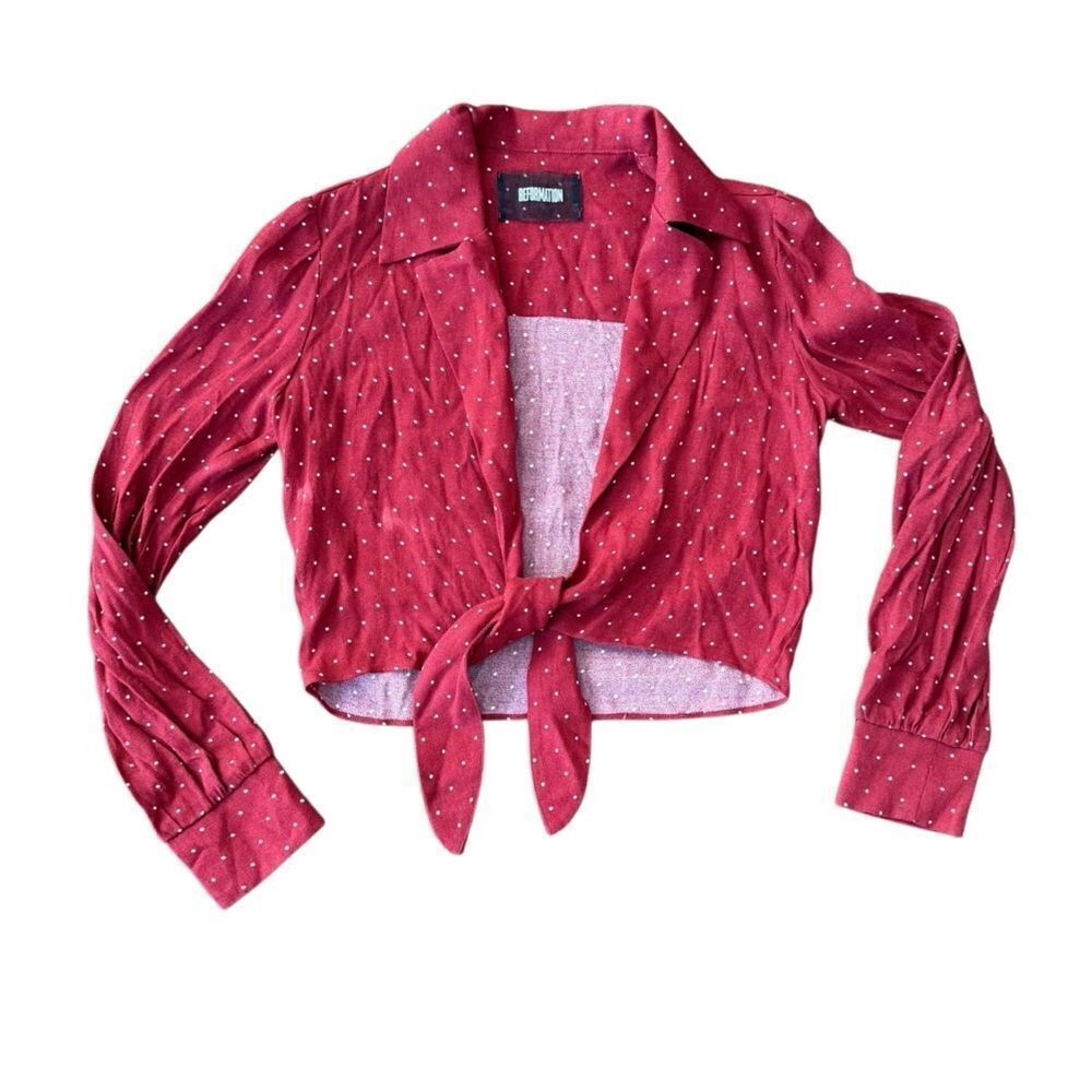 Reformation Blouse Tie Front Long Sleeve Polka Dot XS - Picture 2 of 6